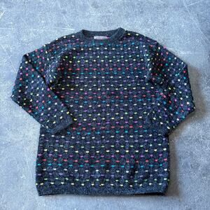 Vintage Sheridan Square Cardigan Sweater Women's L Gray Rainbow Chip Knit